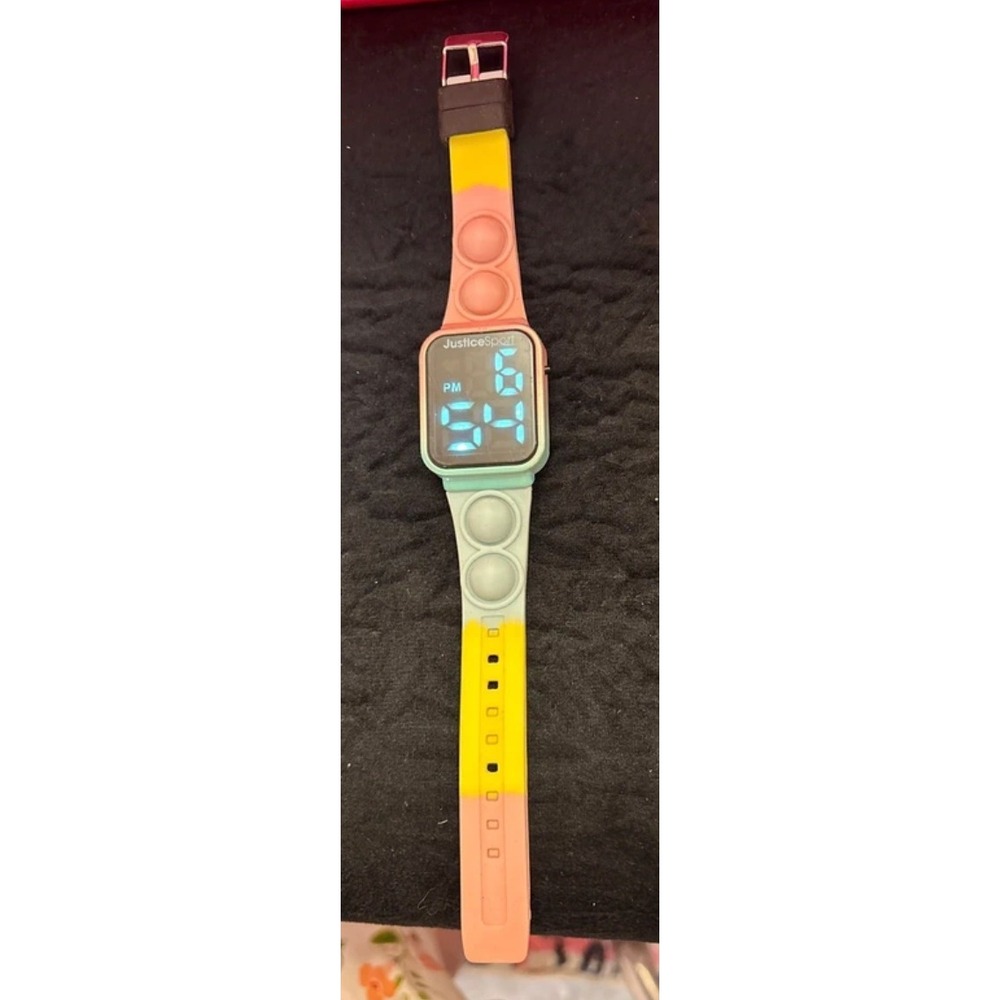 Justice Sport Girls Digital Watch Rainbow Ombre Fidget Pop It Strap JSE40076WM